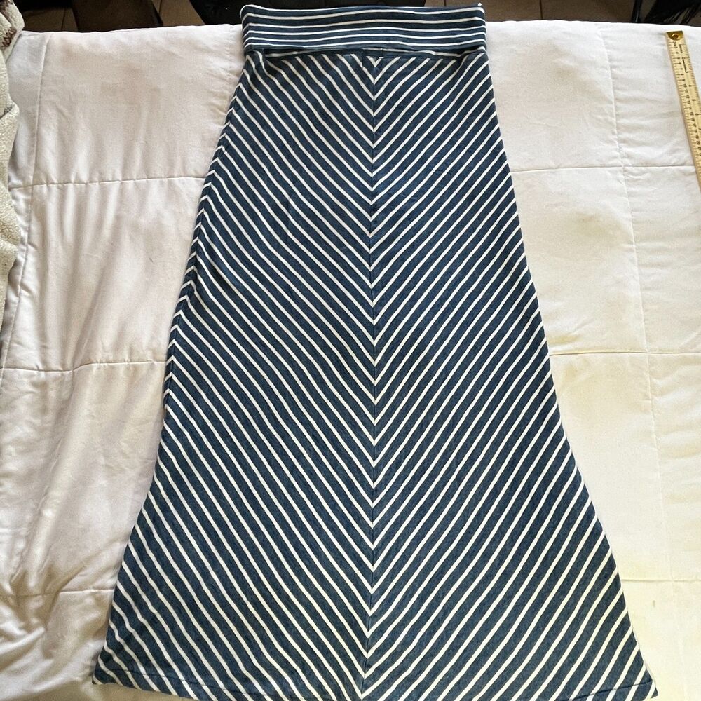 Anthropology Maxi Skirt Women Small 100 Cotton Striped Roll Down Waist Nautical